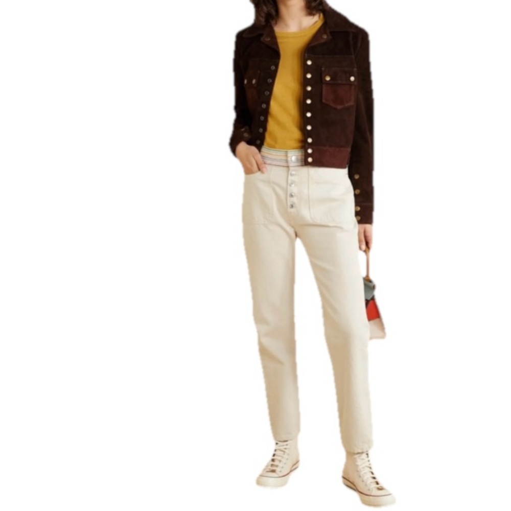 REDONE Blanca Miró Stove Pipe Embroidered High Rise Straight Jeans Cream Size 27